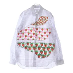 COMME des GARCONS SHIRT (コムデギャルソンシャツ) 23SS ×Brett Westfall ブレット・ウェストフォール イチゴ柄ドッキング 長袖ストライプシャツ ホワイト/ブルー FK-B003のサムネイル