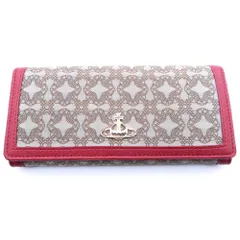 Vivienne Westwood (ヴィヴィアンウエストウッド) ヴィクトリアチャーム付き 総柄キャンパス/レザー ロングウォレット長財布 レディース レッド/ベージュ