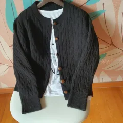価格改定（値下げ）：ケーブル編み 黒 カーディガン M