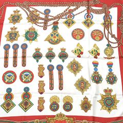 グッチ スカーフ レディース 勲章 リボンデザイン 大判 ショール シルク ホワイト レッド GUCCI 中古