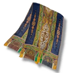 極美品 ETRO エトロ スカーフ ロゴ ペイズリー柄 シルク ストール ショール マルチカラー