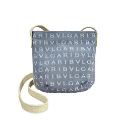 BVLGARI(ブルガリ) ショルダーバッグ美品  ロゴマニア ライトブルー×アイボリー レザー