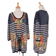 ジャンポールゴルチエ ソレイユJean Paul GAULTIER SOLEIL ジュエルボーダープリントラメ糸チュニック 紺他Sのサムネイル
