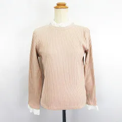 イング INGNI ニット カットソー 長袖 丸首 リブ レース M ピンクベージュ ※EKM