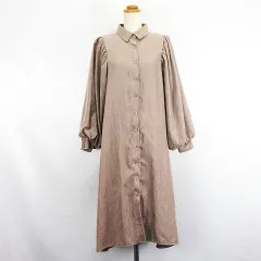 イング INGNI シャツワンピース チュニック 長袖 ボリュームスリーブ ロング丈 みじんコール M ブラウン ※EKM
