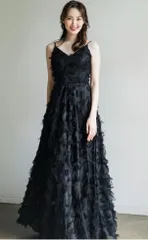 送料無料 未使用 発表会 舞台衣装 パーティ フォ－マル フェミニン フェザー キャミソール ドレス M 9号 （OPN1192）