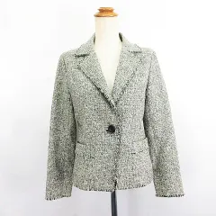 ナチュラルビューティーベーシック NATURAL BEAUTY BASIC ジャケット ブレザー テーラード ツイード 長袖 シングル 1B 裏地無し フリンジ ウール混 ストレッチ M グレー ※EKM