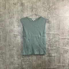 【T-833】ユニクロ XL リブニットベスト グリーン ノースリーブ レディース 古着 UNIQLO 無地 シンプル レイヤード 重ね着 カジュアル 春秋夏 着回し抜群