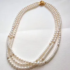 ３連ネックレス　淡水パール　真珠　シルバー刻印　バロックパール　SILVER　ホワイト