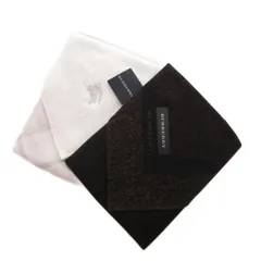 バーバリー BURBERRY タグ付き タオル ハンカチ ハンカチ 2枚セット ホースロゴ刺繍 茶 ブラウン 白 ホワイト /FF ■GY18