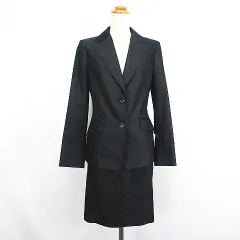 インディヴィ INDIVI セットアップ スカートスーツ ジャケット テーラード 長袖 シングル 背抜き スカート ひざ丈 タイト ストレッチ 上38 下36 ブラック ※EKM