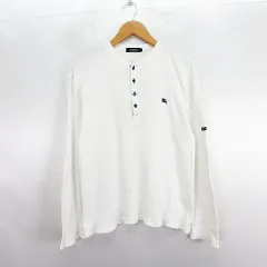 バーバリーブラックレーベル BURBERRY BLACK LABEL Tシャツ カットソー 長袖 ヘンリーネック リブ ロゴ 刺繍 コットン 3 ホワイト ※EKM