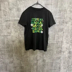 【Y-478】グラフィックTシャツ L メンズ ブラック 半袖 英字ロゴ フラワー クローバー プリント 古着 カジュアル ストリート ポップデザイン 夏物 トップス