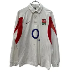 NIKE 長袖 ラガーシャツ L ホワイト レッド ナイキ ハーフボタン ラグラン ワンポイント刺繍 ワンポイント スポーティー 春秋物 a803-6068