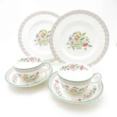 美品 MINTON ミントン ハドンホール トレリス カップ＆ソーサー 中皿 4点 セット 20cmプレート SU13698C2 