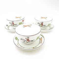 未使用 WEDGWOOD ウェッジウッド ハンティングシーン ジャパニーズティーカップ＆ソーサー 3客 セット 湯呑み SO3817C1 