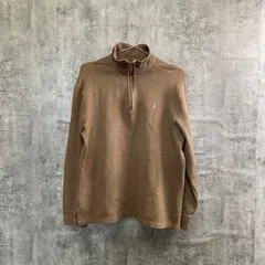 【T-840】ポロラルフローレン L ハーフジップニット セーター ブラウン メンズ 古着 Polo Ralph Lauren ワンポイント刺繍 コットンニット プルオーバー 秋冬 定番人気 カジュアル