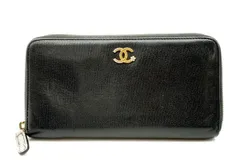 シャネル ラウンドファスナー 長財布 ココマーク ラッキーフラワー ゴールド金具 レザー 黒 ブラック CHANEL 5748k