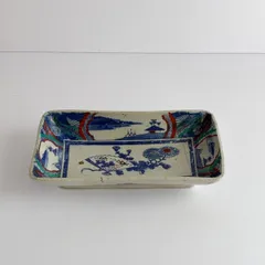 古伊万里 染付 長角皿 色絵 染錦 扇面 菊 楼閣 山水画 江戸後期〜明治