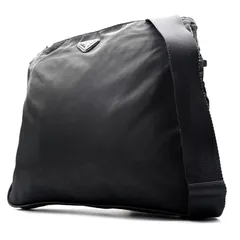 【美品】PRADA プラダ ショルダーバッグ テスート ナイロン ブラック 黒 三角ロゴ プレート 斜めがけ クロスボディ サコッシュ スリム マチなし 軽量 肩掛け シルバー金具 メンズ レディース ユニセックス ギフト