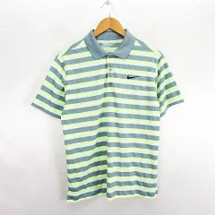 ナイキゴルフ NIKE GOLF ポロシャツ 半袖 ボーダー DRI-FIT ロゴ M イエロー×グレー ※EKM