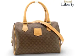 【美品】セリーヌ CELINE ヴィンテージ マカダム 2WAY ミニボストンバッグ ハンドバッグ ショルダーバッグ ブラウン ダークブラウン PVC レザー