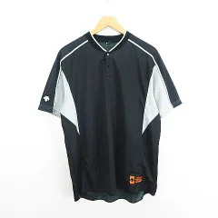 デサント DESCENTE ベースボールTシャツ 半袖 2ボタン コンビネーション O ブラック×グレー ※EKM