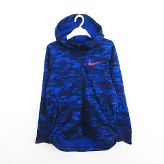 ナイキ NIKE BASKETBALL パーカー ジャケット 長袖 ジップアップ 総柄 ロゴ 裏フリース L ブルー系 ※EKM