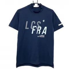 【超美品】ルコックゴルフ 半袖ハイネックシャツ ネイビー×グレー ビッグプリント メンズ M ゴルフウェア le coq sportif