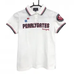 パーリーゲイツ 半袖ポロシャツ 白×ダークネイビー×レッド フロントロゴプリント レディース 0(S) ゴルフウェア PEARLY GATES