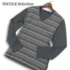 NICOLE Selection ニコル セレクション ジャガード ボーダー★ Vネック ニット カットソー セーター Sz.48 メンズ グレー