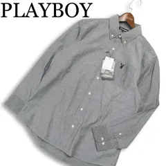 【新品 未使用】 PLAYBOY プレイボーイ 通年 ロゴ刺繍★ 長袖 ボタンダウン シャツ Sz.LL　メンズ グレー 大きいサイズ