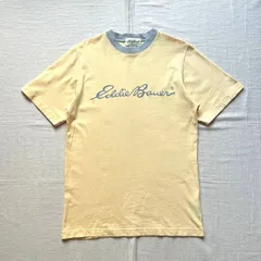 希少　90s　vintage　旧タグ　Eddie Bauer　エディーバウアー　バターイエロー　筆記体デカロゴプリント　半袖コットンTシャツ　カットソー　グッドレギュラー　一点物　Y2K　アウトドア　C-BOY　butter yellow ringer-T