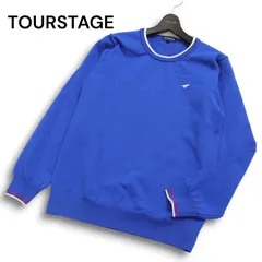【美品】TOURSTAGE ツアーステージ ゴルフ 通年 ロゴ刺繍★ セーター クルーネック ニット Sz.L メンズ 青