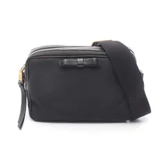 プラダ PRADA ショルダーバッグ ロゴジャガード ブラック キャンバス レザー ロゴジャガード リボン ショルダーバッグ レディース Used B