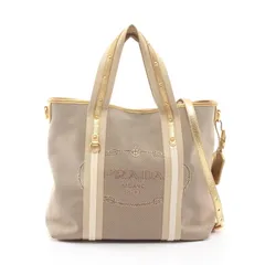 プラダ PRADA ハンドバッグ LOGO JACQUARD ロゴジャガード BN1453 ベージュ/ゴールド キャンバス レザー ロゴジャガード 2wayトート レディース Used B