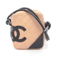 シャネル CHANEL ショルダーバッグ カンボンライン ベージュ/ブラック レザー カンボン スモール ポシェット レディース Used B