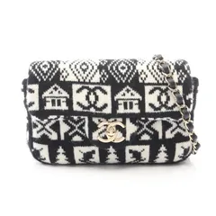 シャネル CHANEL ショルダーバッグ ココネージュ ブラック/ホワイト ウール ココネージュ スモールフラップ チェーンショルダー レディース Used A