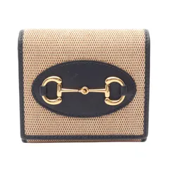 グッチ GUCCI 二つ折り財布 ホースビット 621891 ナチュラル/ネイビー キャンバス レザー ホースビット1955 二つ折財布 レディース Used A