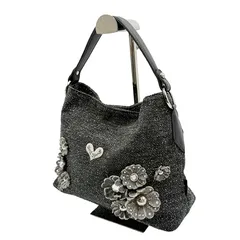 シンクビー Think Bee! ハンドバッグ ビジュー 花モチーフ ブラック ラメ