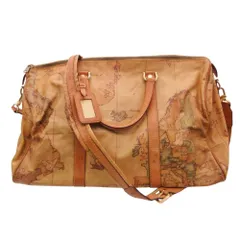 PRIMA CLASSE プリマクラッセ ボストンバッグ ショルダー ハンド PVC レザー 地図柄 旅行カバン キャメル メンズ レディース 【中古】