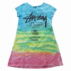 STUSSY ステューシー ワンピース Tシャツ ロング丈 カットソー ロゴ タイダイ柄 ムラ染め キッズ 子供服 L/130 マルチカラー 【中古】