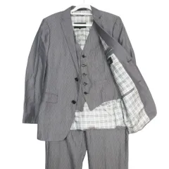 BURBERRY BLACK LABEL バーバリーブラックレーベル ストライプ 3ピース スーツセットアップ D1E22-400-06 S グレー メンズ 【中古】