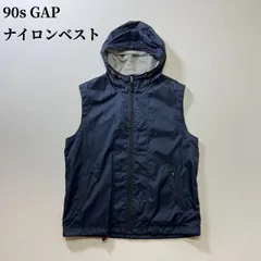 90s GAP　ナイロン　ドローコード　ベスト　ギャップ　ネイビー　L 古着