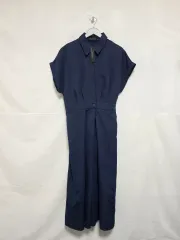 新品) ネイビー 半袖シャツ ロング オーバーサイズ 裏バンディング ONE PIECE レディース 95 0318