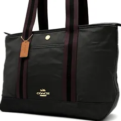 美品 コーチ COACH CA208 トートバッグ ナイロン レザー ブラック 黒 A4収納 自立 ビジネスバッグ 通勤 通学 ストライプ 肩掛け 大容量 軽量 カバン 鞄 かばん ブランド モダン フォーマル メンズ レディース ユニセックス