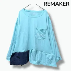 USA古着リメイク 七分袖Ｔシャツ　ロンT ゆるシルエット ｜二の腕カバー｜切替トップス REMAKER 3980円均一｜くすみライトブルー　ネイビー｜６