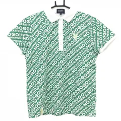 【美品】パーリーゲイツ 半袖ポロシャツ グリーン×白 英字総柄 ラビット レディース 1(M) ゴルフウェア PEARLY GATES