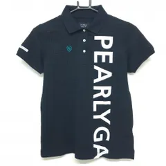 【美品】パーリーゲイツ 半袖ポロシャツ ネイビー×白 サッカー生地 ビッグロゴ レディース 0(S) ゴルフウェア PEARLY GATES