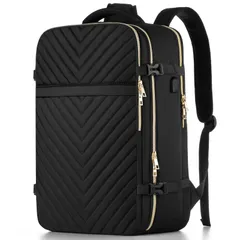 リュックサック 高級キルティング PC パソコン用 バックパック キャリーワゴン装着可能 ブラック 充電ポート付き 旅行 トラベル 女性向け シンプル スクエア型